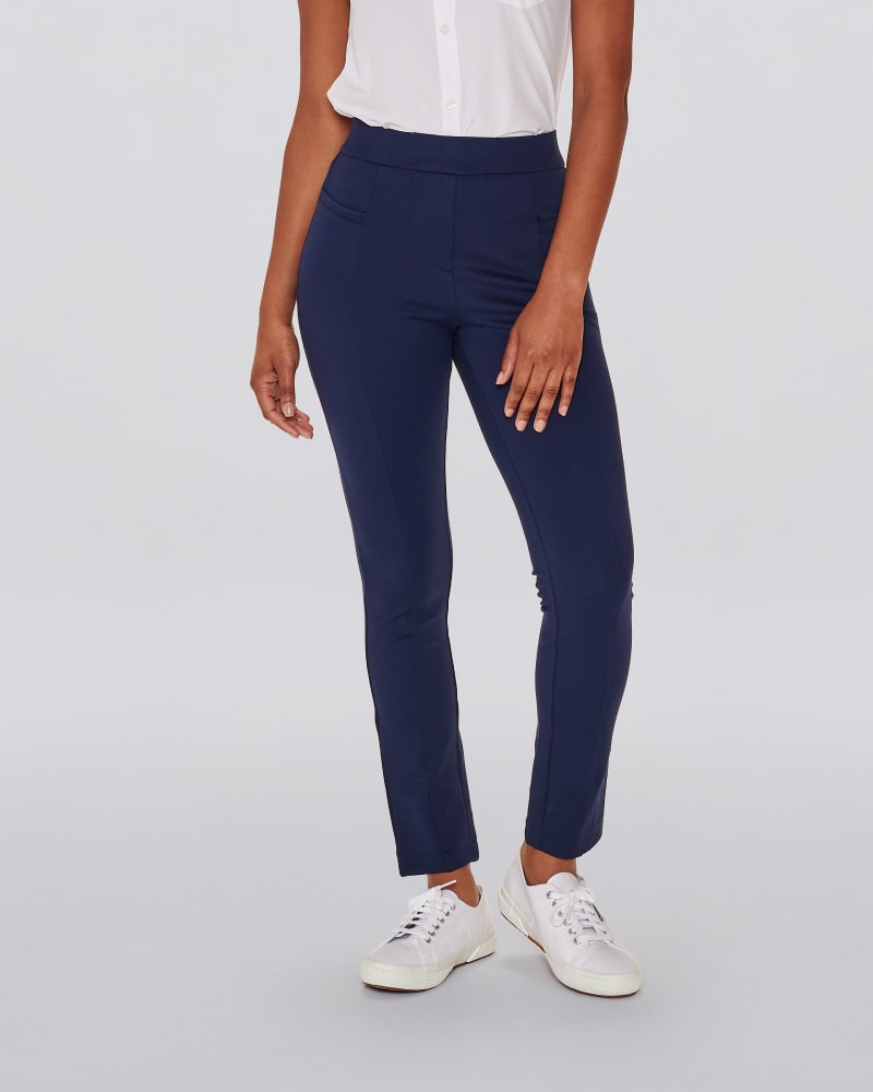 Front of a model wearing a size XXL Larissa Perfect Length Trousers Regular in Navy by Cotidié. | dia_product_style_image_id:299325